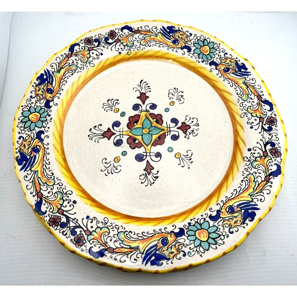 Rafaellesco 2pc Set 10" Salad Plates Wide Rim Deruta ITALY Hand Painted Dragons - Picture 7 of 9